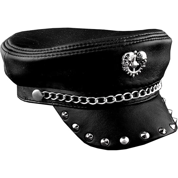 Mascorro Men's Flat Top Genuine Leather Biker Cap with Chain